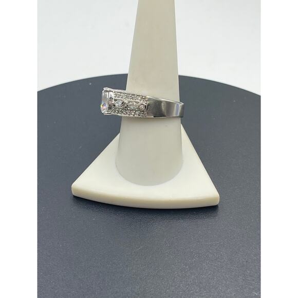PP Signed 925 Sterling Silver Large Round CZ Engagement Promise Ring Sz 9.5 - Picture 7 of 13
